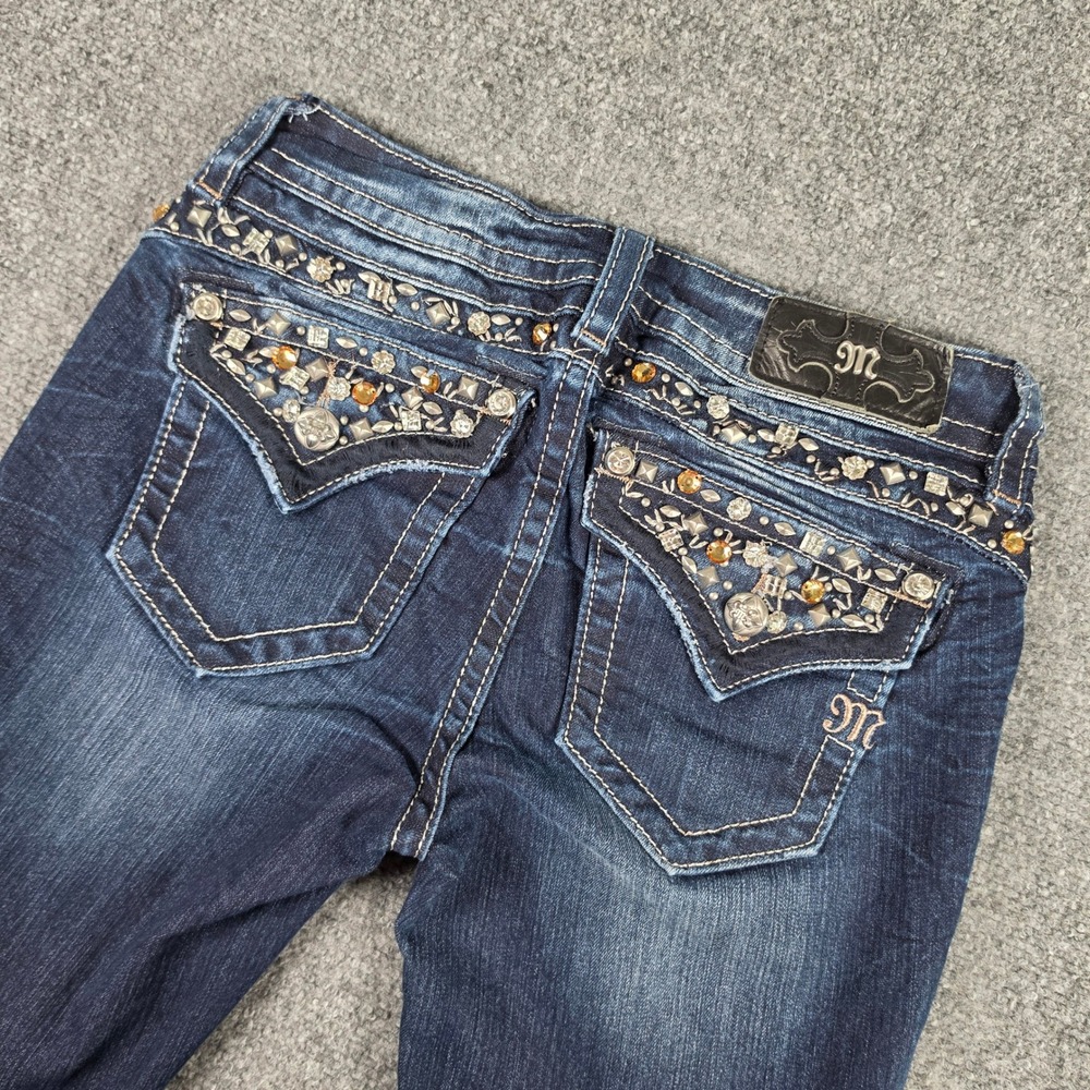 Miss Me Slim Bootcut Jeans Womens 26 Blue Embellished Studded MP5755SB9